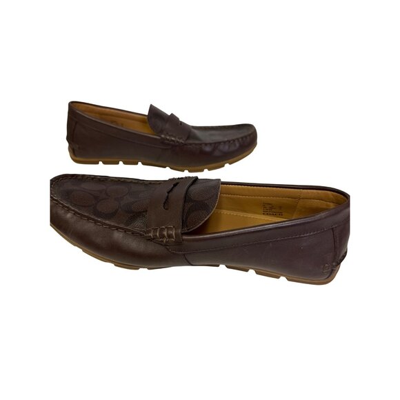 Coach Liam Men's Driver Loafers Brown Dark Saddle Jacquard Slip On Size 12 12D - Picture 11 of 12